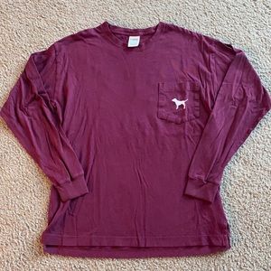 Pink Victoria’s Secret Maroon Logo Pocket Long Sleeve Tee